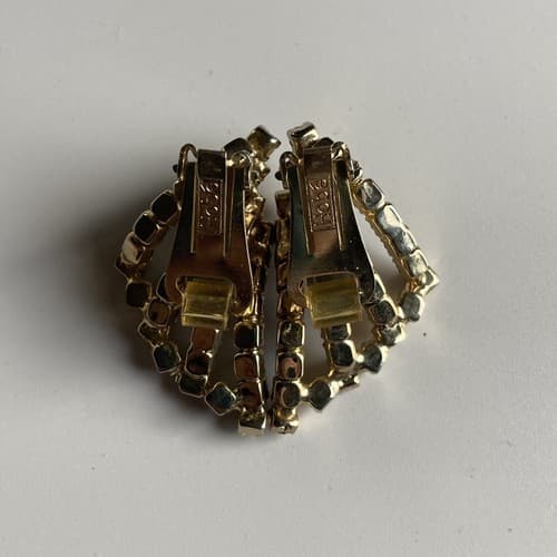 Vintage HOBE Borealis Rhinestone Clip On Earrings Costume Jewelry MCM ESTATE 60s - Thumbnail 2