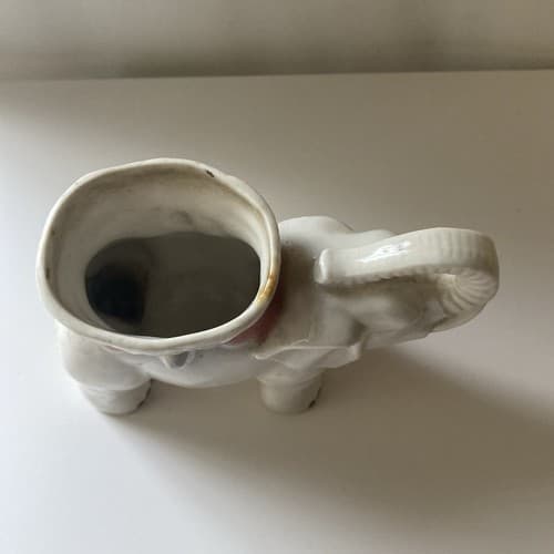 Vintage Occupied Japan Ceramic Porcelain Elephant Planter Trunk Up 3by 5 inches - Thumbnail 10