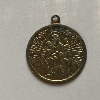 Vintage GoldTone St Anthony De Pauda Medals Pendants Necklace Lot of 2 Catholic - Thumbnail 5