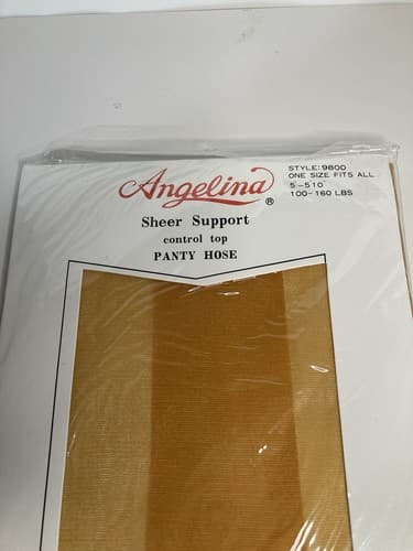 Vintage Angelina Sheer PantyHose Support One Size 100-160 lbs Style 9800 NOS - Thumbnail 3