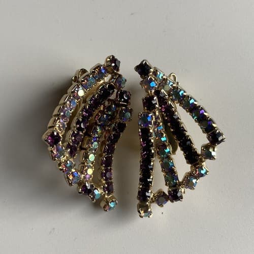 Vintage HOBE Borealis Rhinestone Clip On Earrings Costume Jewelry MCM ESTATE 60s - Thumbnail 7