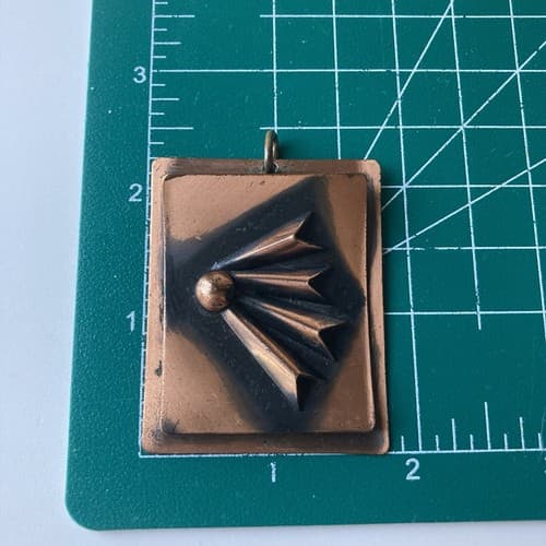 Vintage Brutalist Modernist Copper Pendant MCM Mid Century 60's Unisex Vtg 2x2 - Thumbnail 3