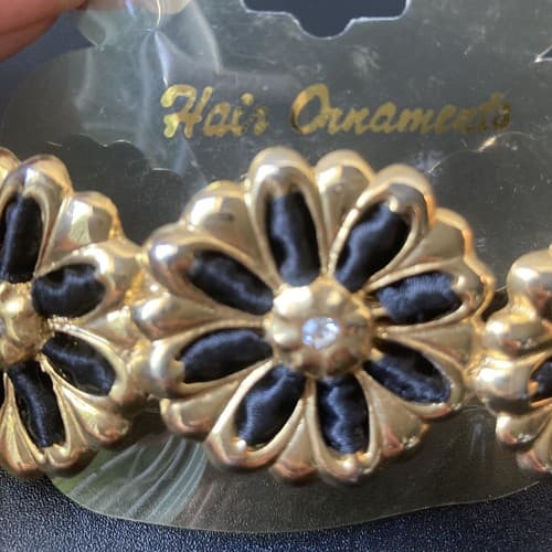 Vintage Deadstock Goldtone Floral Rhinestone Ribbon Hair Barrette 4in Coquette - Thumbnail 9