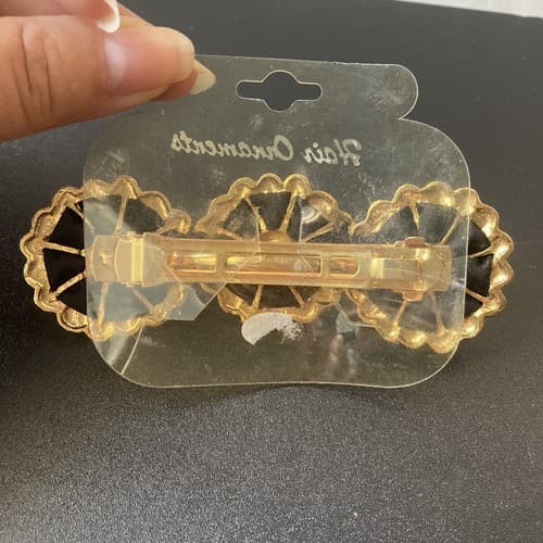 Vintage Deadstock Goldtone Floral Rhinestone Ribbon Hair Barrette 4in Coquette - Thumbnail 6