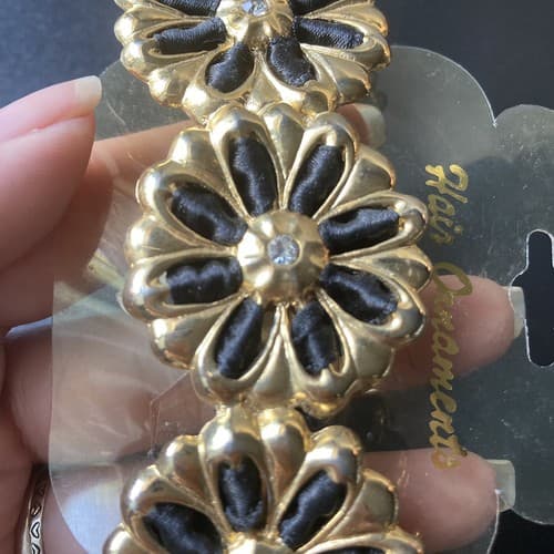 Vintage Deadstock Goldtone Floral Rhinestone Ribbon Hair Barrette 4in Coquette - Thumbnail 7