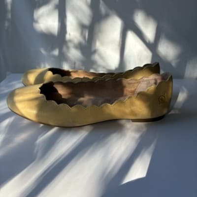 Born ALLIE Ballet Flats Womens 7.5M Yellow Leather Scalloped Shoes SEE PICS - Thumbnail 4
