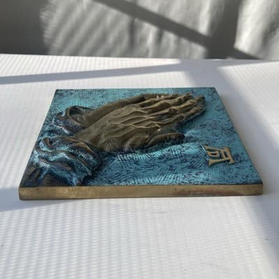 Vintage Antique Bronze Praying Hands Plaque Hanging Albrecht Durers BETENDE HAND - Thumbnail 4