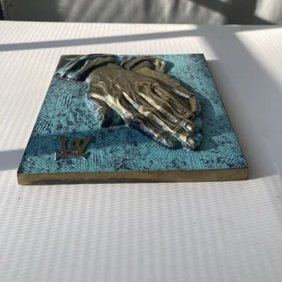 Vintage Antique Bronze Praying Hands Plaque Hanging Albrecht Durers BETENDE HAND - Thumbnail 5