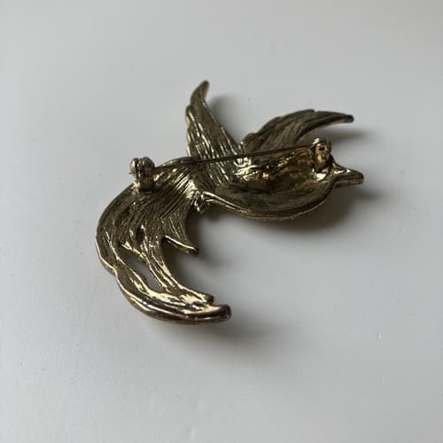 Vintage Bird Of Paradise Brooch Antiqued Rhinestone Eye Avian Estate Jewelry Vtg - Thumbnail 7