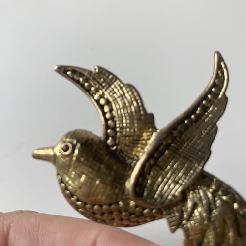 Vintage Bird Of Paradise Brooch Antiqued Rhinestone Eye Avian Estate Jewelry Vtg - Thumbnail 5
