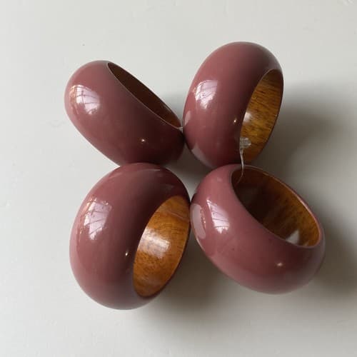 Vintage Boho Wood Napkin Rings Set Of 4 Lilac Lacquered Made India Post Modern