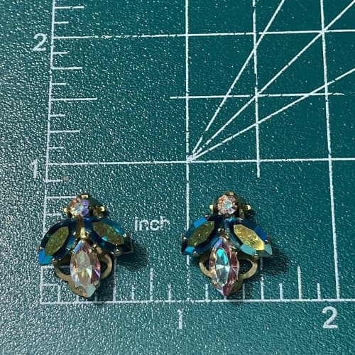 Vintage AB Rhinestone Clip On Earrings Mid Century MCM - Thumbnail 2