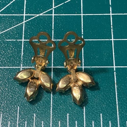 Vintage AB Rhinestone Clip On Earrings Mid Century MCM - Thumbnail 4