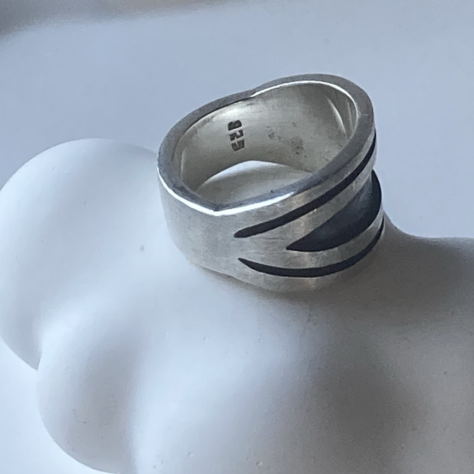 VTG Sterling Silver 925 Native American Tribal Overlay Ring Size 7.5 SOLID 10.5g - Thumbnail 6