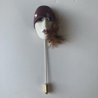 Vintage French Flapper Art Deco Style Lady Head Stick Pin Retro READ DESCRIPTION - Thumbnail 2