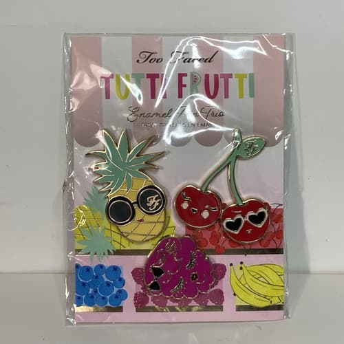 New Too Faced Tutti Frutti Enamel Pin Trio 2018 Discontinued Line Collectible