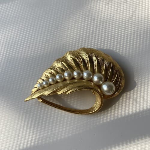 Vintage Anne Klein Estate Brooch Leaf Tone Faux Pearls Vtg Jewelry 80s Luxe - Thumbnail 7