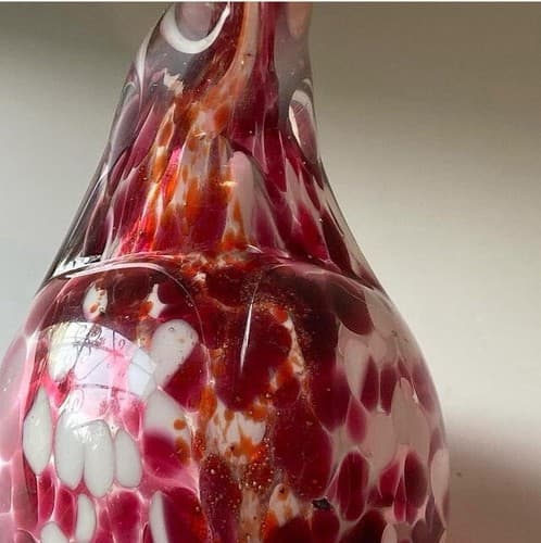 Art Glass Hand Blown Pink Clear Speckled Glass Flamingo Paperweight Figurine 6” - Thumbnail 7