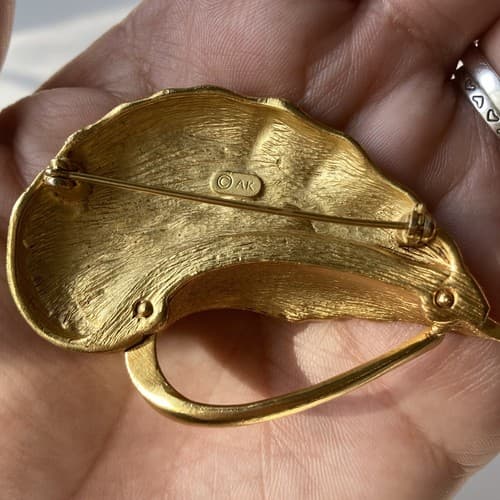 Vintage Anne Klein Estate Brooch Leaf Tone Faux Pearls Vtg Jewelry 80s Luxe - Thumbnail 5