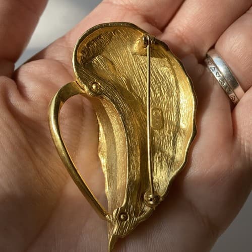 Vintage Anne Klein Estate Brooch Leaf Tone Faux Pearls Vtg Jewelry 80s Luxe - Thumbnail 11