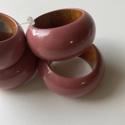 Vintage Boho Wood Napkin Rings Set Of 4 Lilac Lacquered Made India Post Modern - Thumbnail 14