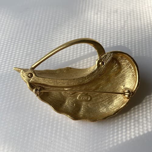 Vintage Anne Klein Estate Brooch Leaf Tone Faux Pearls Vtg Jewelry 80s Luxe - Thumbnail 8