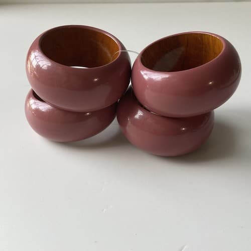Vintage Boho Wood Napkin Rings Set Of 4 Lilac Lacquered Made India Post Modern - Thumbnail 9