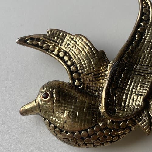 Vintage Bird Of Paradise Brooch Antiqued Rhinestone Eye Avian Estate Jewelry Vtg - Thumbnail 6