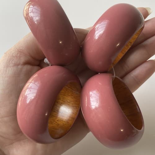 Vintage Boho Wood Napkin Rings Set Of 4 Lilac Lacquered Made India Post Modern - Thumbnail 6