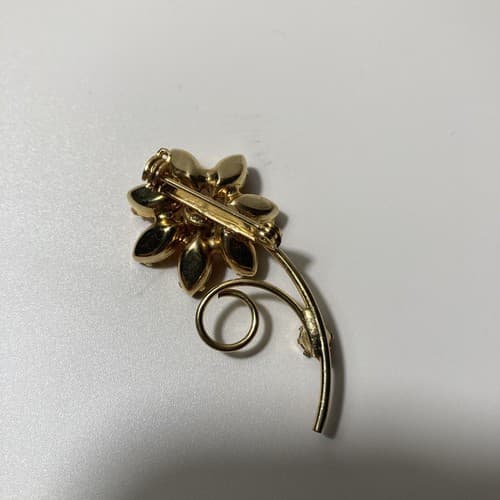Vintage Unmarked Juliana? Prong Set Amber color Rhinestone Flower Brooch Pin - Thumbnail 5