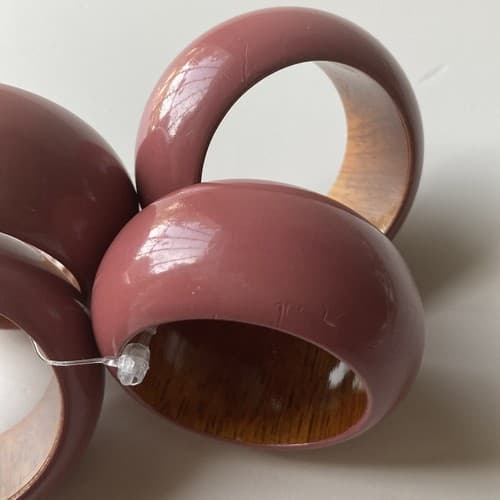 Vintage Boho Wood Napkin Rings Set Of 4 Lilac Lacquered Made India Post Modern - Thumbnail 8