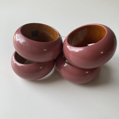 Vintage Boho Wood Napkin Rings Set Of 4 Lilac Lacquered Made India Post Modern - Thumbnail 12