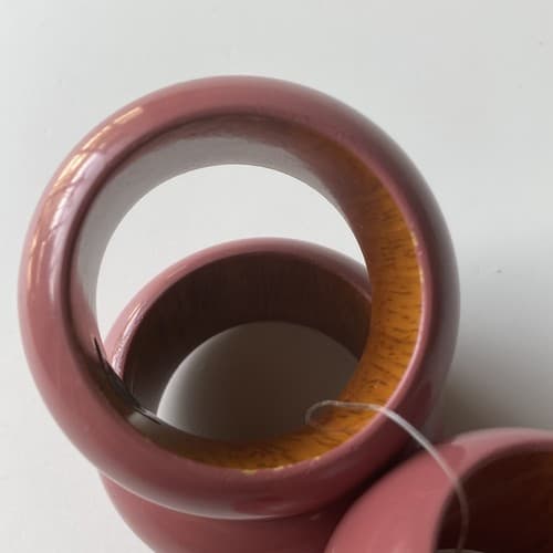 Vintage Boho Wood Napkin Rings Set Of 4 Lilac Lacquered Made India Post Modern - Thumbnail 5