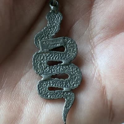 Vintage Pewter Serpent Snake Pendant Necklace with Ball Chain EGC Pewter 1989 - Thumbnail 8