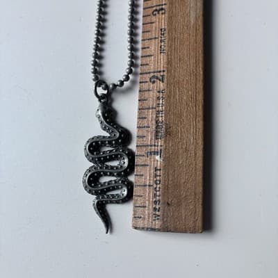 Vintage Pewter Serpent Snake Pendant Necklace with Ball Chain EGC Pewter 1989 - Thumbnail 6