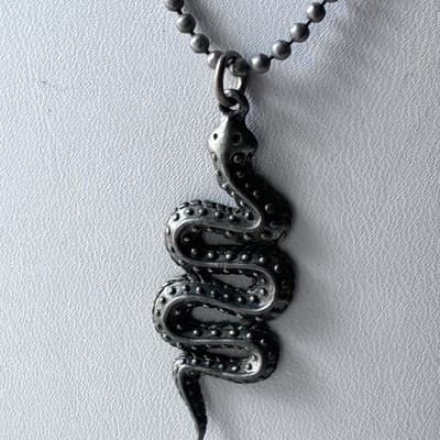 Vintage Pewter Serpent Snake Pendant Necklace with Ball Chain EGC Pewter 1989