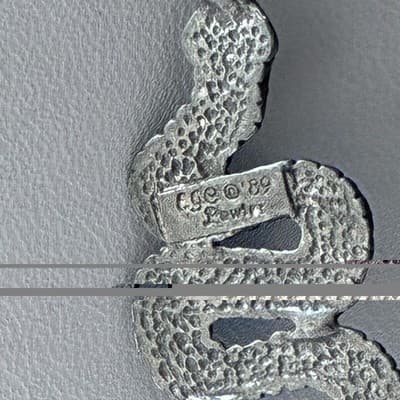 Vintage Pewter Serpent Snake Pendant Necklace with Ball Chain EGC Pewter 1989 - Thumbnail 4