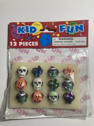 Vintage Halloween Characters Rings Kids 12 Pack Party Favors Witches Skulls NOS