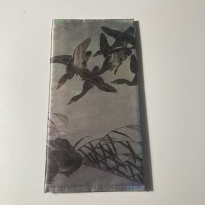 Vintage Korean Silky Fabric Long Wallet Billfold Coin Birds Made in Korea
