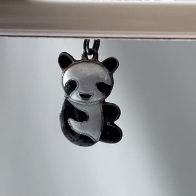 Vintage Sterling Silver 925 Panda Bear Enameled Cloisone Style Charm Pendant NOS