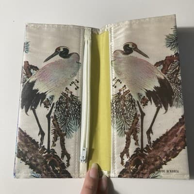 Vintage Korean Silky Fabric Long Wallet Billfold Coin Birds Made in Korea - Thumbnail 5