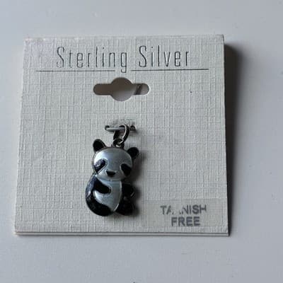 Vintage Sterling Silver 925 Panda Bear Enameled Cloisone Style Charm Pendant NOS - Thumbnail 5