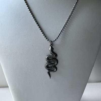 Vintage Pewter Serpent Snake Pendant Necklace with Ball Chain EGC Pewter 1989 - Thumbnail 2