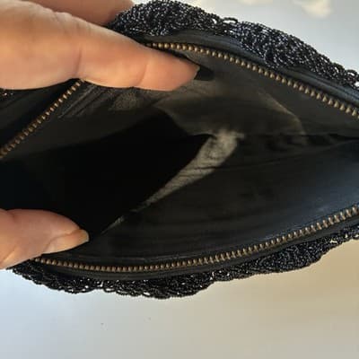 Vintage Black Beaded Scalloped Evening Clutch Bag Wallet Mini Seed Bead Retro - Thumbnail 14