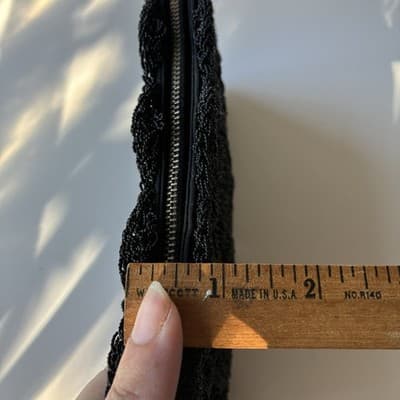 Vintage Black Beaded Scalloped Evening Clutch Bag Wallet Mini Seed Bead Retro - Thumbnail 6