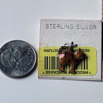 Vintage Sterling Silver 925 Cat Kitty Enameled Cloisonee Style Charm Pendant NOS - Thumbnail 2