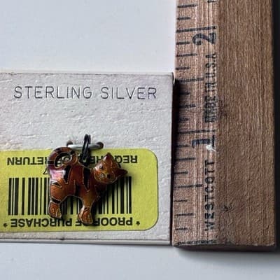 Vintage Sterling Silver 925 Cat Kitty Enameled Cloisonee Style Charm Pendant NOS - Thumbnail 4
