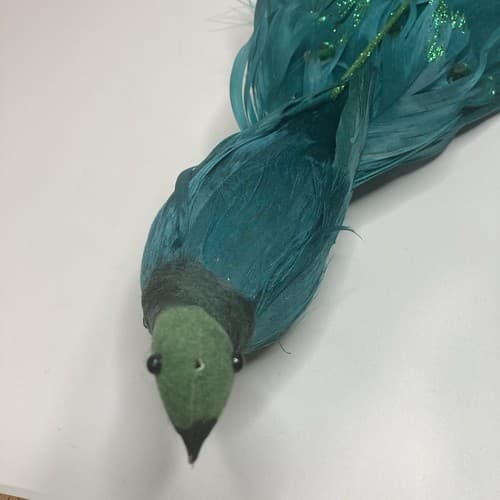 Vintage Christmas Turquoise Figural FeatheredPeacock Bird Clip On Ornament Large - Thumbnail 13