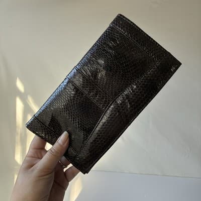 Vintage Brown Snakeskin Wallet Clutch Purse 70s 80s Retro Mob Wife Classic Chic