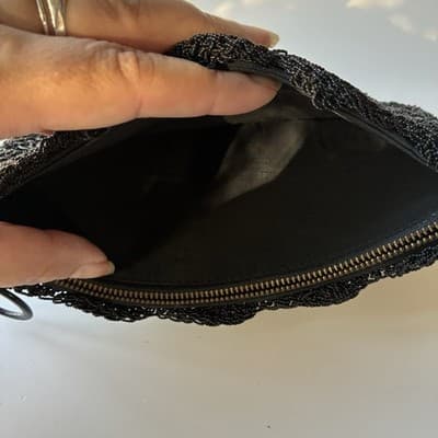 Vintage Black Beaded Scalloped Evening Clutch Bag Wallet Mini Seed Bead Retro - Thumbnail 13
